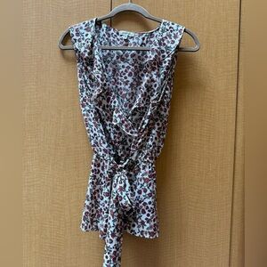 Max Studio White Floral Wrap Blouse with Burgundy Print